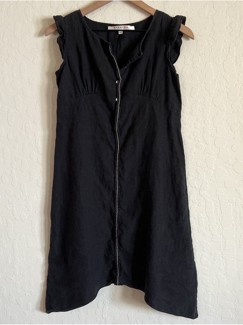 Vintage Studio M 100% Linen Sleeveless Ruffle Babydoll Midi Dress XS Petite